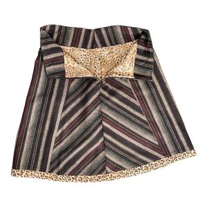 Anthropologie Hazel Women’s Midi A-Line Striped Skirt Size M Animal Print Trim